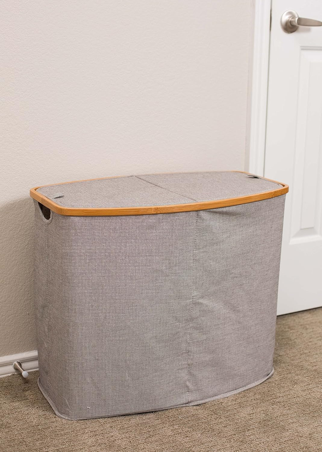 Eco-Friendly Bamboo & Canvas Laundry Hamper – Foldable, Slim Storage Basket with Lid for Bedroom, Bathroom & Dorm