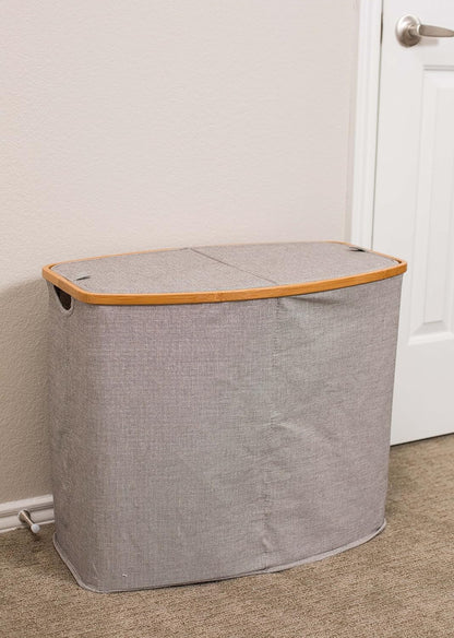Eco-Friendly Bamboo & Canvas Laundry Hamper – Foldable, Slim Storage Basket with Lid for Bedroom, Bathroom & Dorm