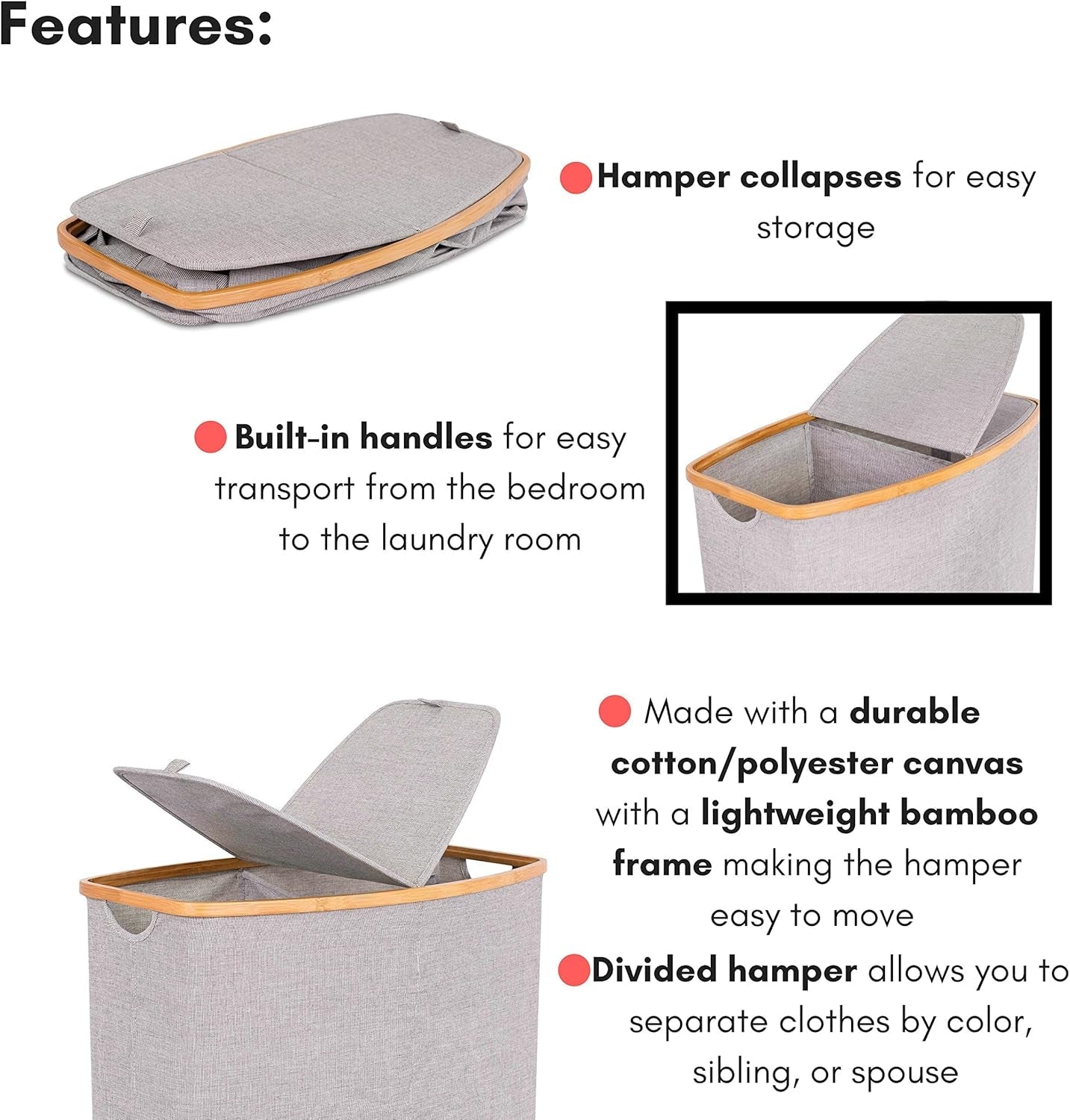 Eco-Friendly Bamboo & Canvas Laundry Hamper – Foldable, Slim Storage Basket with Lid for Bedroom, Bathroom & Dorm