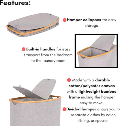 Eco-Friendly Bamboo & Canvas Laundry Hamper – Foldable, Slim Storage Basket with Lid for Bedroom, Bathroom & Dorm