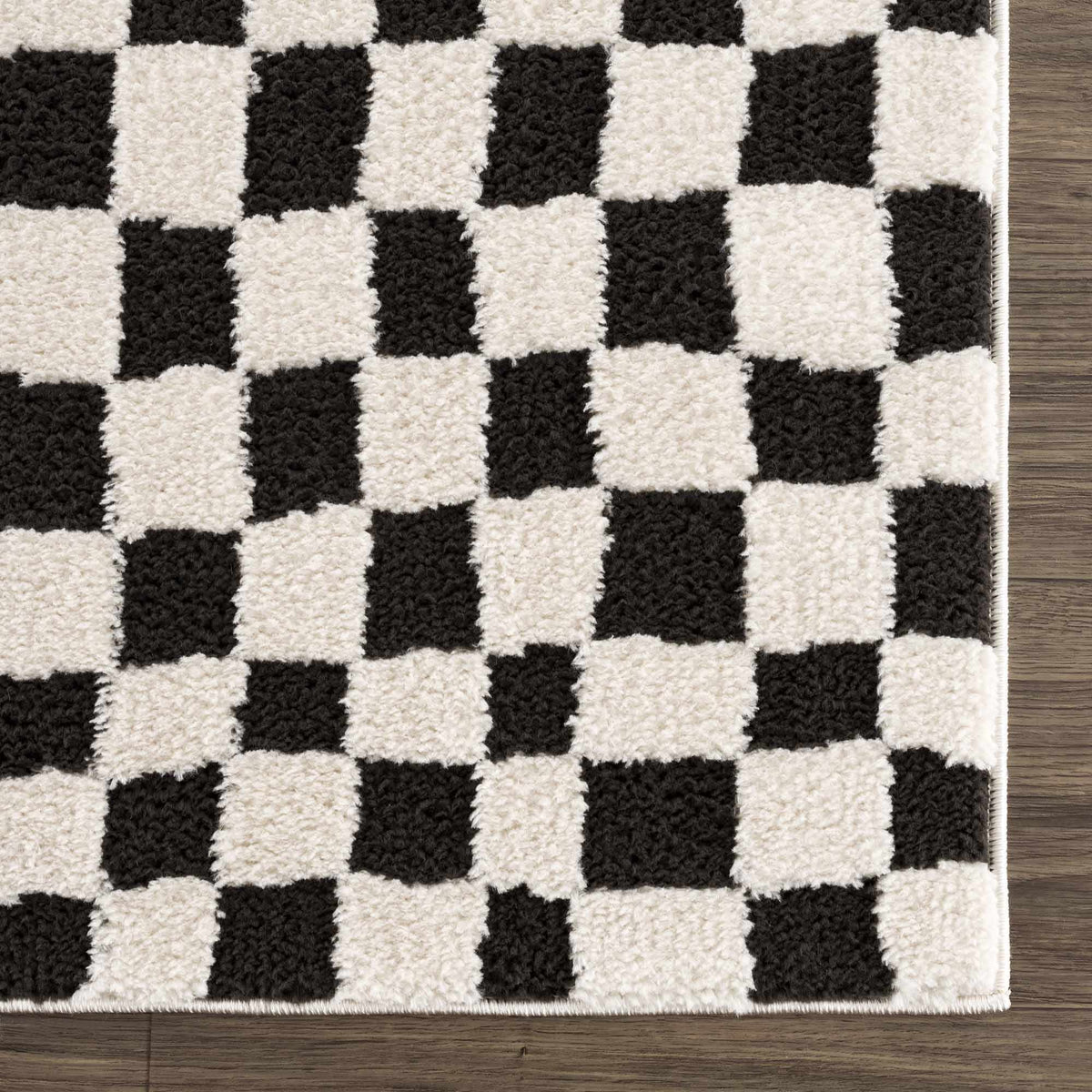 Lajos Black & White Checkered Plush Rug
