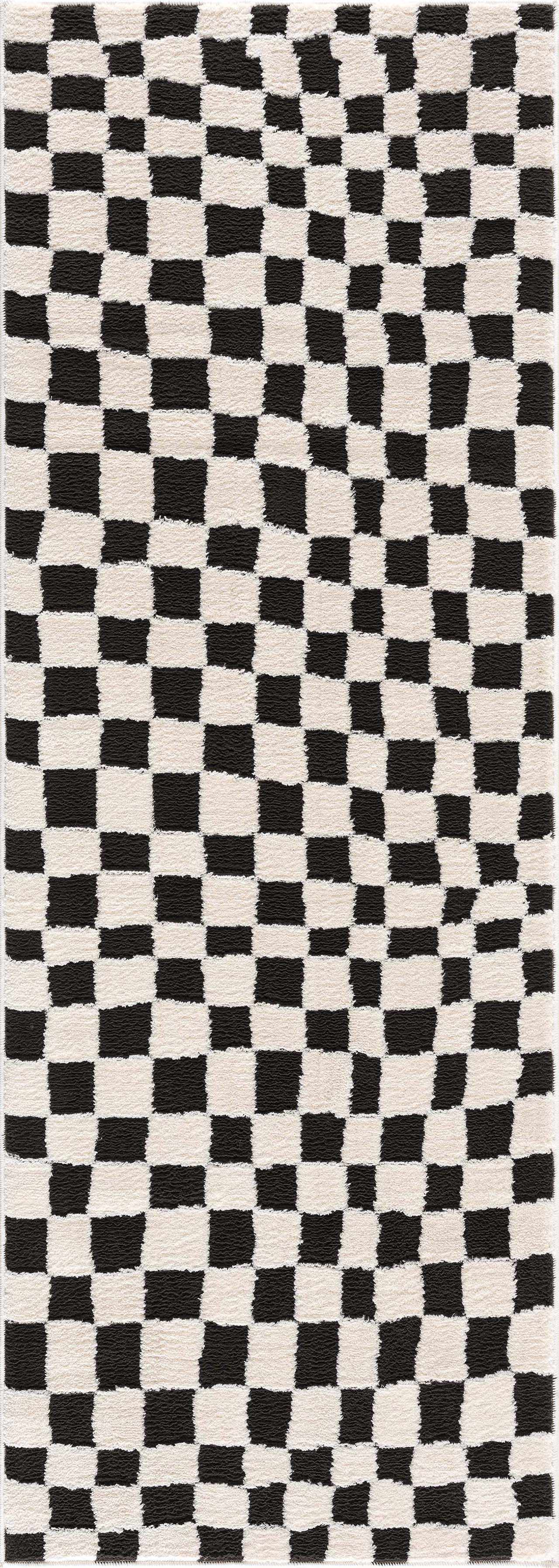 Lajos Black & White Checkered Plush Rug