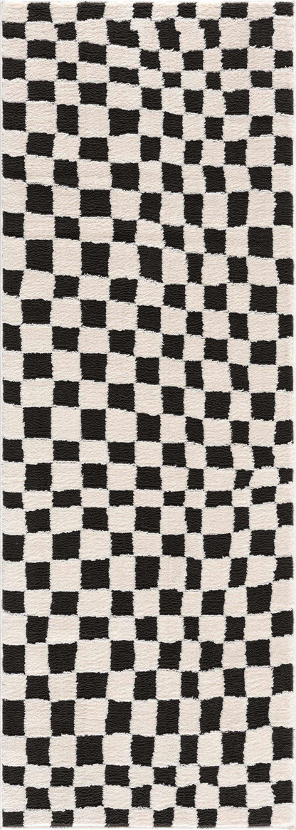 Lajos Black & White Checkered Plush Rug