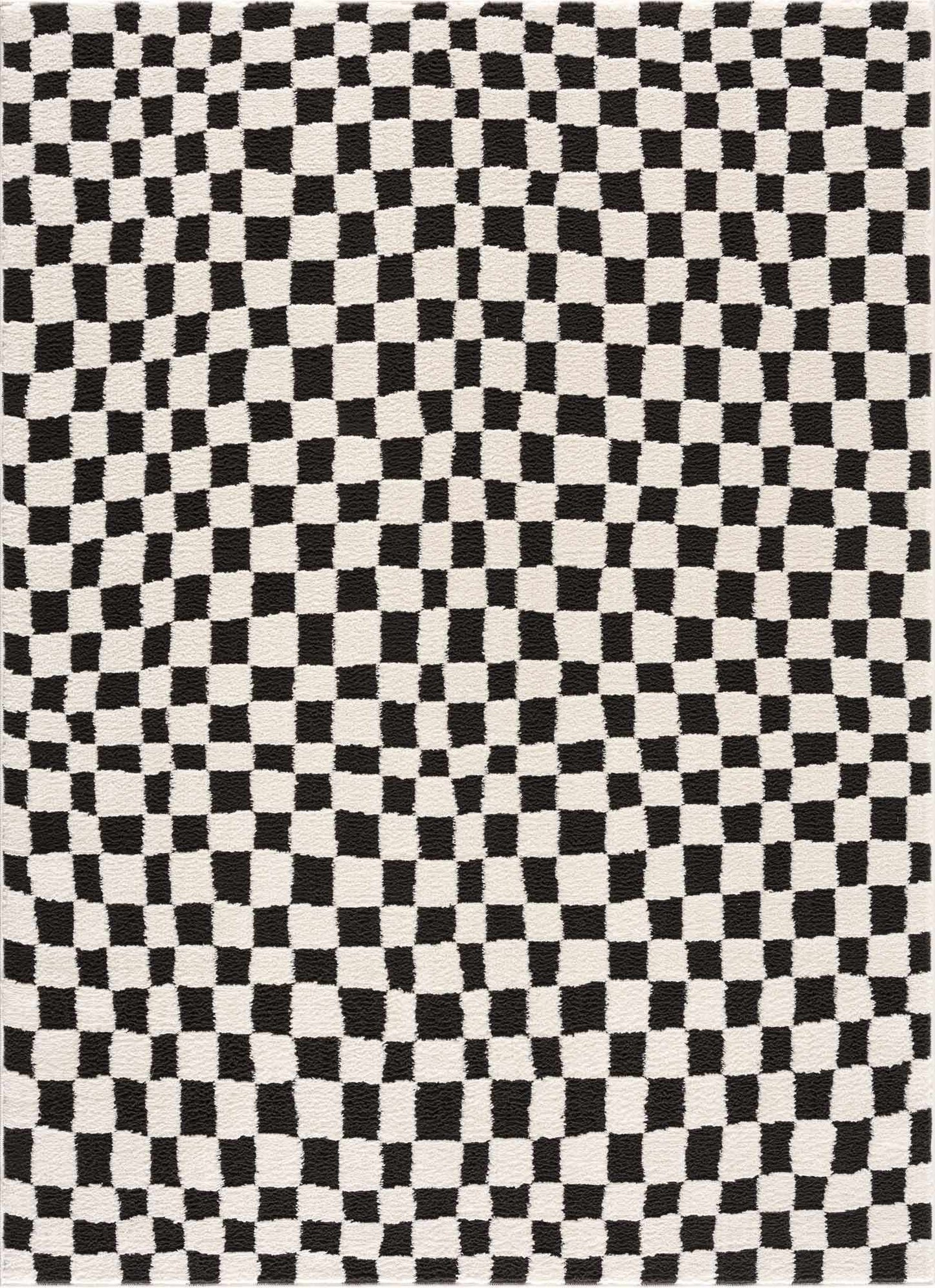 Lajos Black & White Checkered Plush Rug