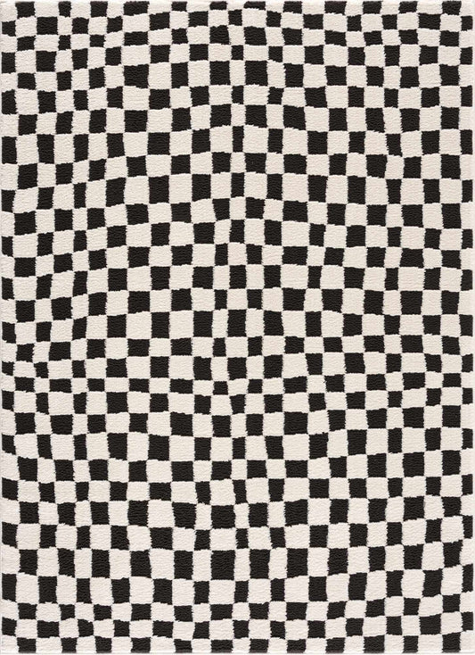 Lajos Black & White Checkered Plush Rug