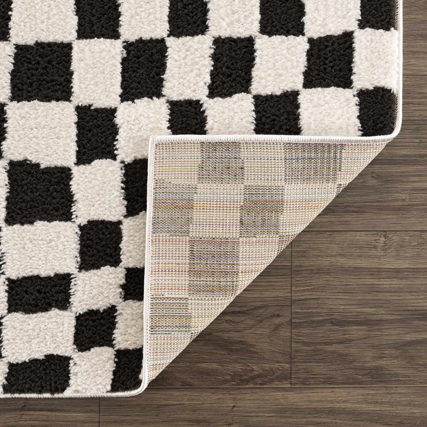 Lajos Black & White Checkered Plush Rug