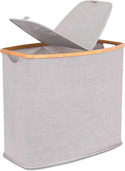 Eco-Friendly Bamboo & Canvas Laundry Hamper – Foldable, Slim Storage Basket with Lid for Bedroom, Bathroom & Dorm