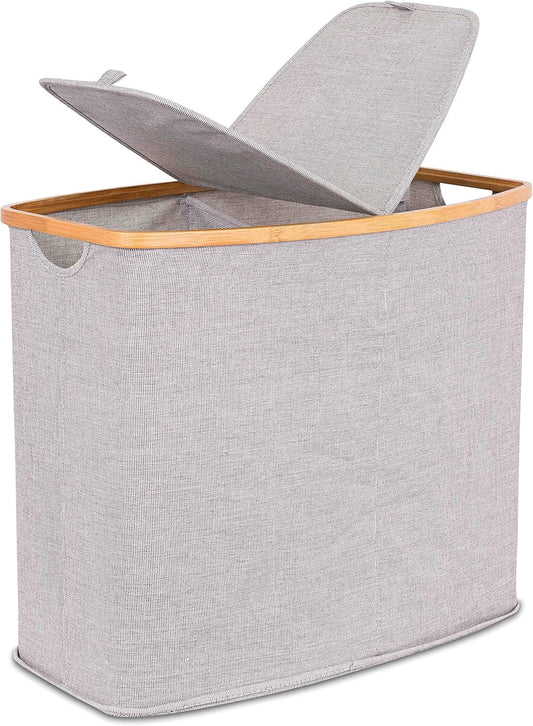 Eco-Friendly Bamboo & Canvas Laundry Hamper – Foldable, Slim Storage Basket with Lid for Bedroom, Bathroom & Dorm