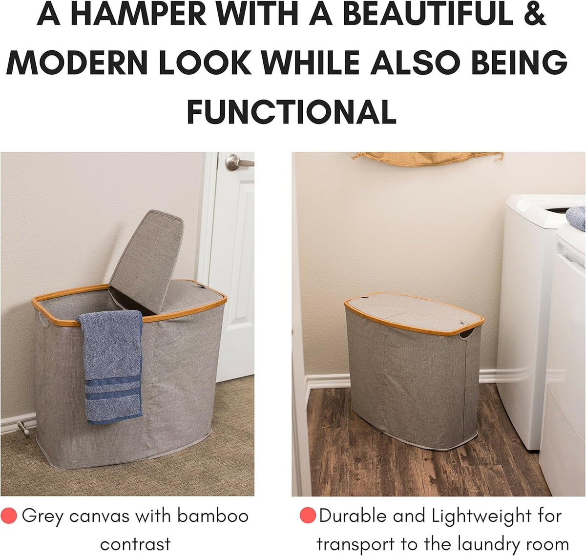 Eco-Friendly Bamboo & Canvas Laundry Hamper – Foldable, Slim Storage Basket with Lid for Bedroom, Bathroom & Dorm