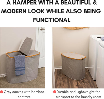 Eco-Friendly Bamboo & Canvas Laundry Hamper – Foldable, Slim Storage Basket with Lid for Bedroom, Bathroom & Dorm