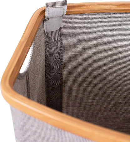 Eco-Friendly Bamboo & Canvas Laundry Hamper – Foldable, Slim Storage Basket with Lid for Bedroom, Bathroom & Dorm