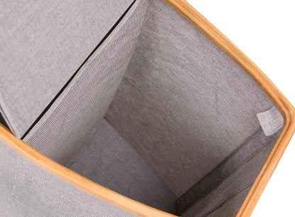 Eco-Friendly Bamboo & Canvas Laundry Hamper – Foldable, Slim Storage Basket with Lid for Bedroom, Bathroom & Dorm